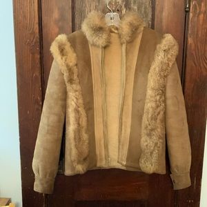 COPY - Sawyer of Napa Vintage Tan Shearling Lambs Wool Coat, fur trim 8 (fits l…